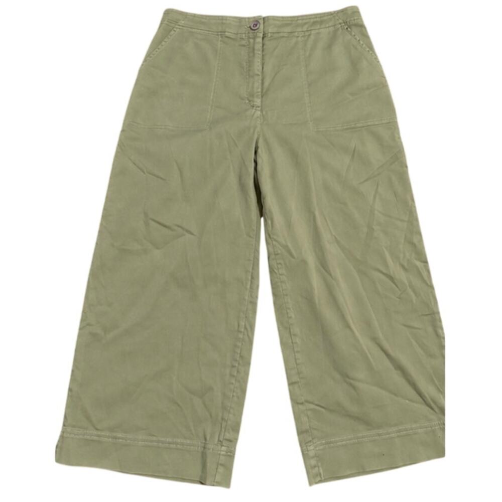 Chico's Sage Green Cropped Wide Leg Pants, Stretch Cotton, Size Large